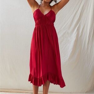 Anthropologie Wine colored Spaghetti-Strap Midi Dress